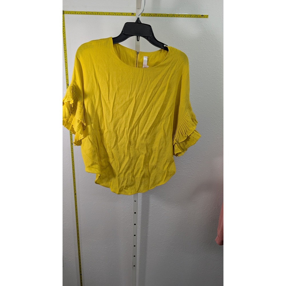Lovesong Yellow Ruffle Sleeve Blouse Top Mustard Gold Back‎ Zip Small